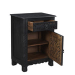 30" Distressed Black One Drawer Carved Floral Solid Wood Nightstand - Montana Home & Kitchen Co.