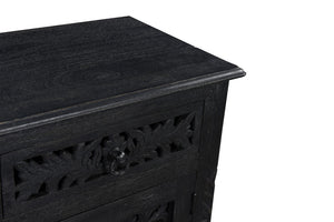 30" Distressed Black One Drawer Carved Floral Solid Wood Nightstand - Montana Home & Kitchen Co.