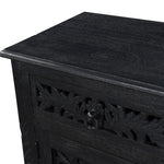 30" Distressed Black One Drawer Floral Carved Solid Wood Nightstand - Montana Home & Kitchen Co.