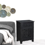 30" Distressed Black One Drawer Floral Carved Solid Wood Nightstand - Montana Home & Kitchen Co.