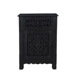 30" Distressed Black One Drawer Floral Carved Solid Wood Nightstand - Montana Home & Kitchen Co.