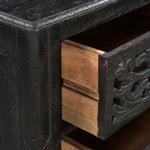 30" Distressed Black Three Drawer Floral Carved Solid Wood Nightstand - Montana Home & Kitchen Co.