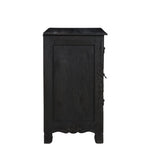 30" Distressed Black Three Drawer Floral Carved Solid Wood Nightstand - Montana Home & Kitchen Co.