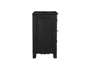 30" Distressed Black Three Drawer Floral Carved Solid Wood Nightstand - Montana Home & Kitchen Co.