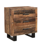 30" Distressed Dark Brown Three Drawer Wood and Metal Nightstand - Montana Home & Kitchen Co.