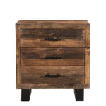 30" Distressed Dark Brown Three Drawer Wood and Metal Nightstand - Montana Home & Kitchen Co.