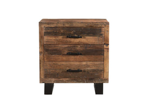 30" Distressed Dark Brown Three Drawer Wood and Metal Nightstand - Montana Home & Kitchen Co.