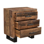 30" Distressed Dark Brown Three Drawer Wood and Metal Nightstand - Montana Home & Kitchen Co.