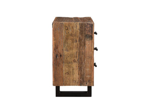 30" Distressed Dark Brown Three Drawer Wood and Metal Nightstand - Montana Home & Kitchen Co.