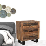 30" Distressed Dark Brown Three Drawer Wood and Metal Nightstand - Montana Home & Kitchen Co.