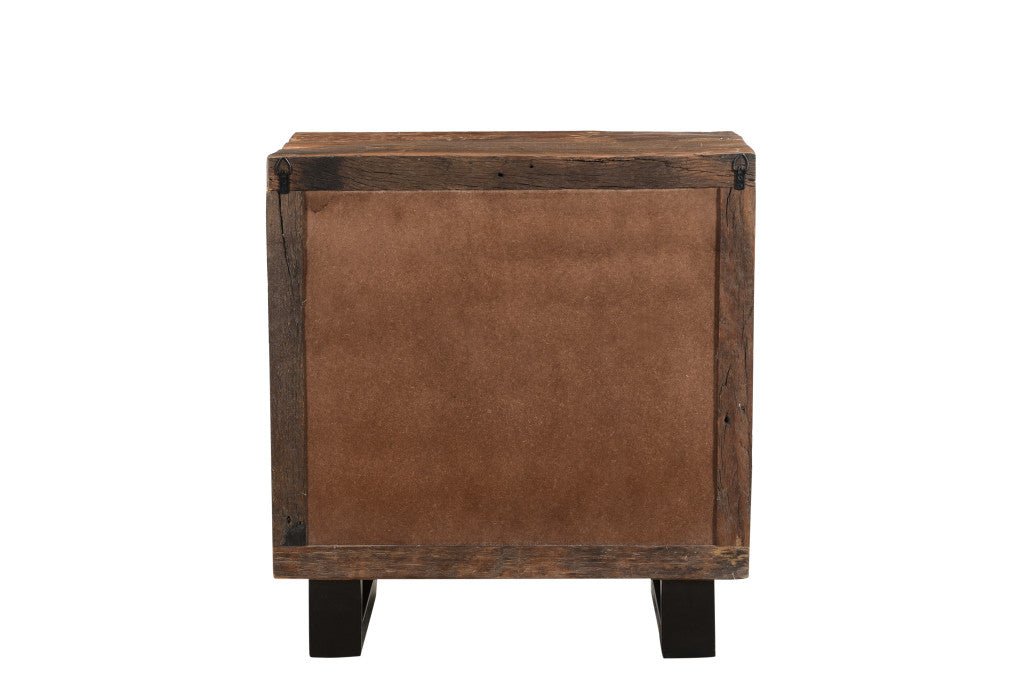 30" Distressed Dark Brown Three Drawer Wood and Metal Nightstand - Montana Home & Kitchen Co.