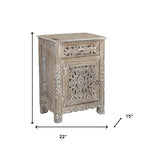 30" Distressed Gray One Drawer Carved Floral Solid Wood Nightstand - Montana Home & Kitchen Co.