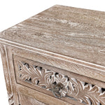 30" Distressed Gray One Drawer Carved Floral Solid Wood Nightstand - Montana Home & Kitchen Co.