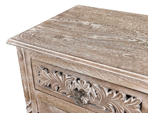 30" Distressed Gray One Drawer Carved Floral Solid Wood Nightstand - Montana Home & Kitchen Co.