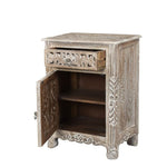 30" Distressed Gray One Drawer Carved Floral Solid Wood Nightstand - Montana Home & Kitchen Co.