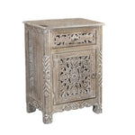 30" Distressed Gray One Drawer Carved Floral Solid Wood Nightstand - Montana Home & Kitchen Co.