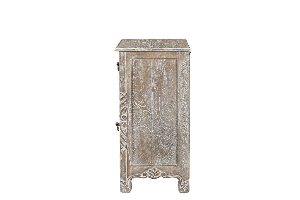 30" Distressed Gray One Drawer Carved Floral Solid Wood Nightstand - Montana Home & Kitchen Co.