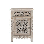 30" Distressed Gray One Drawer Carved Floral Solid Wood Nightstand - Montana Home & Kitchen Co.