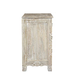 30" Distressed Gray Three Drawer Floral Carved Solid Wood Nightstand - Montana Home & Kitchen Co.