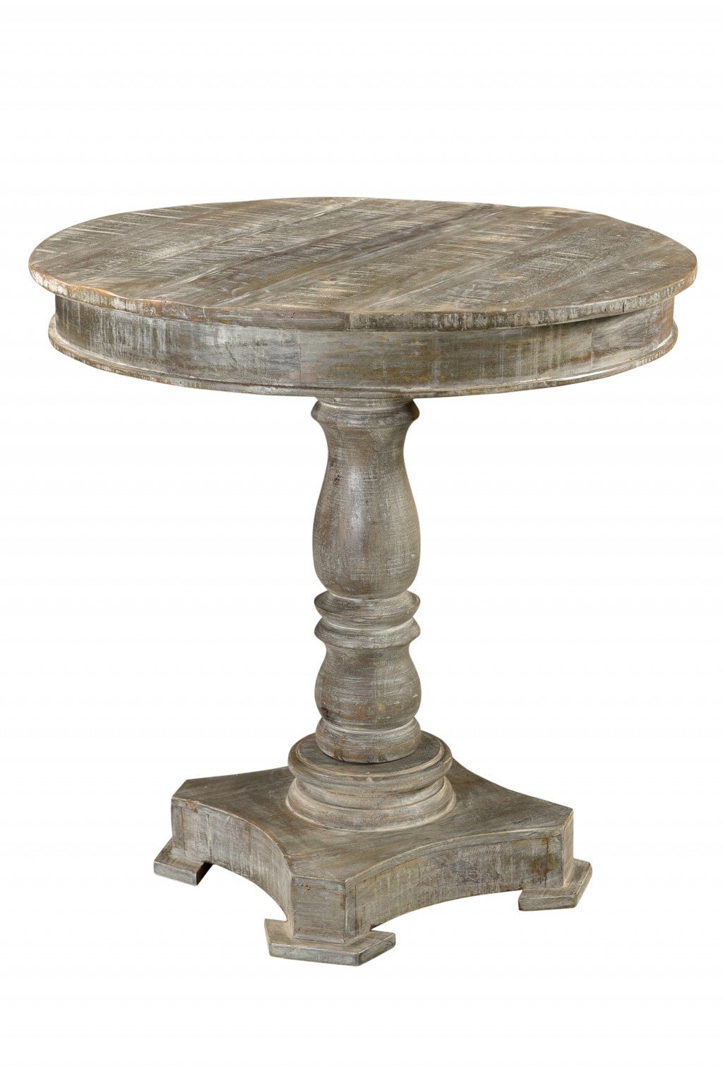 30" Gray Rounded Solid Wood Pedestal Base Dining Table - Montana Home & Kitchen Co.