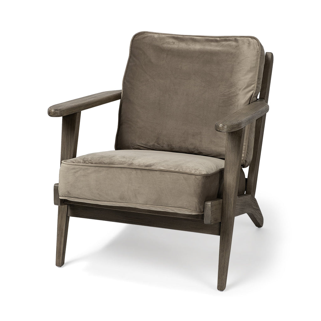 31" Olive Green And Brown Velvet Lounge Chair - Montana Home & Kitchen Co.