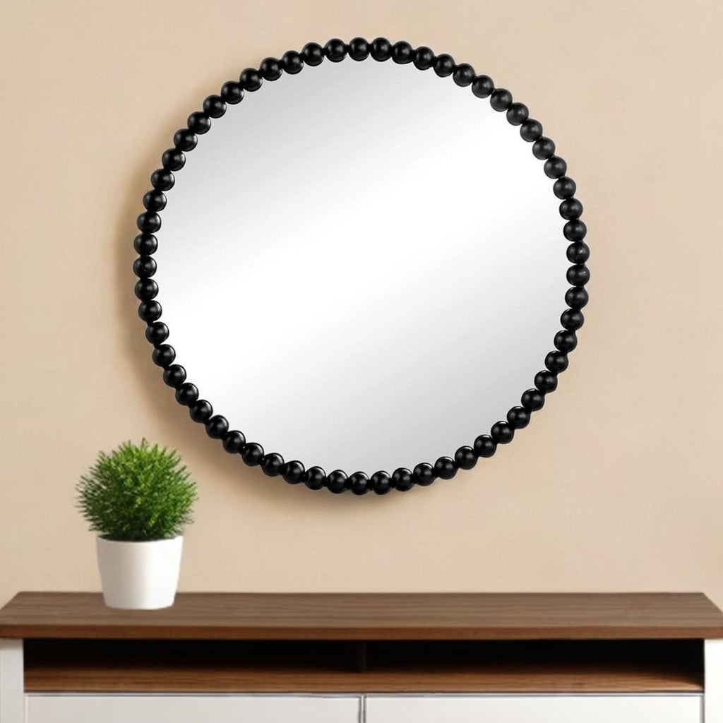 32" Black Round Iron Framed Accent Mirror - Montana Home & Kitchen Co.