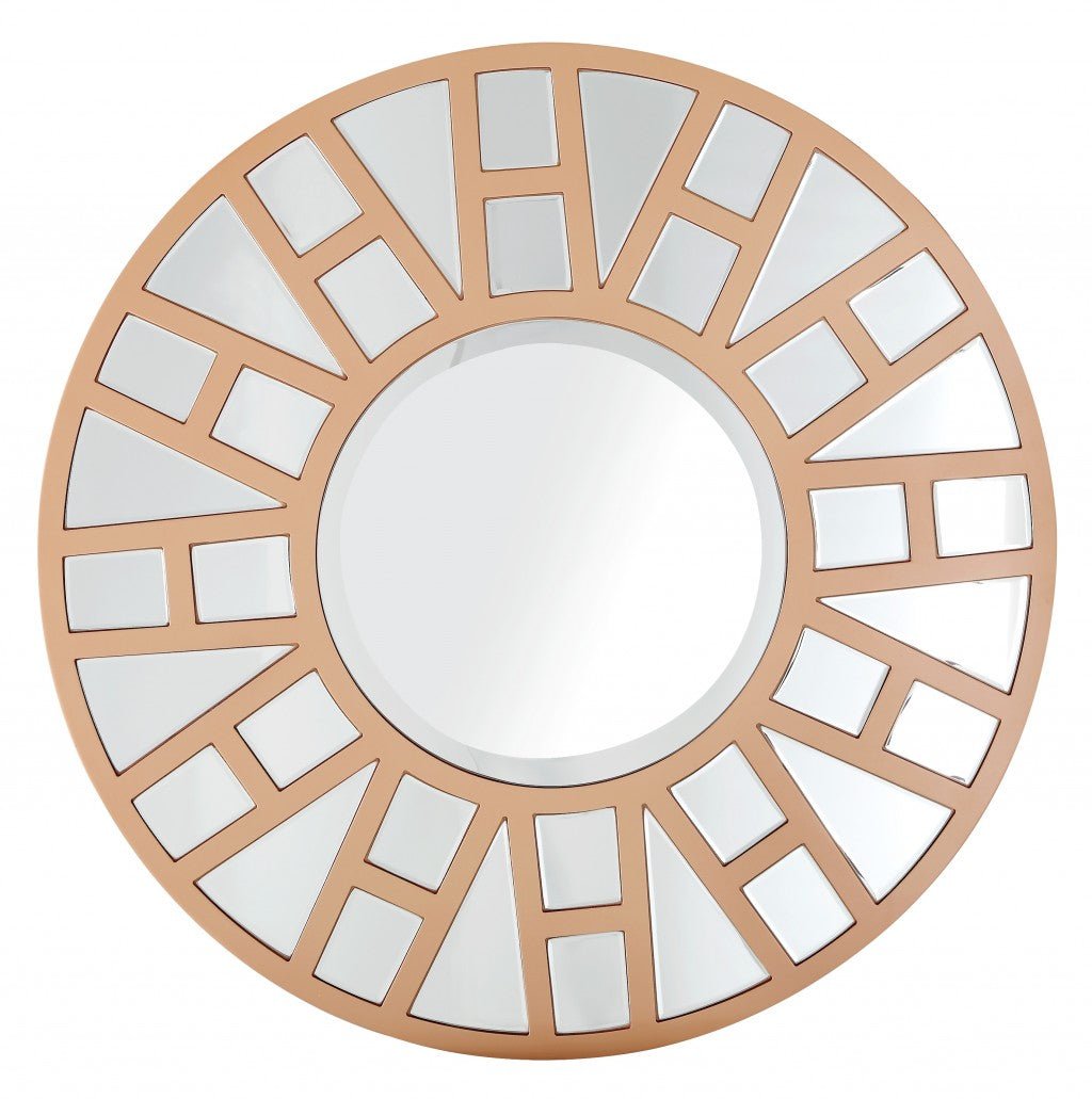 32" Gold Round Metal Framed Accent Mirror - Montana Home & Kitchen Co.