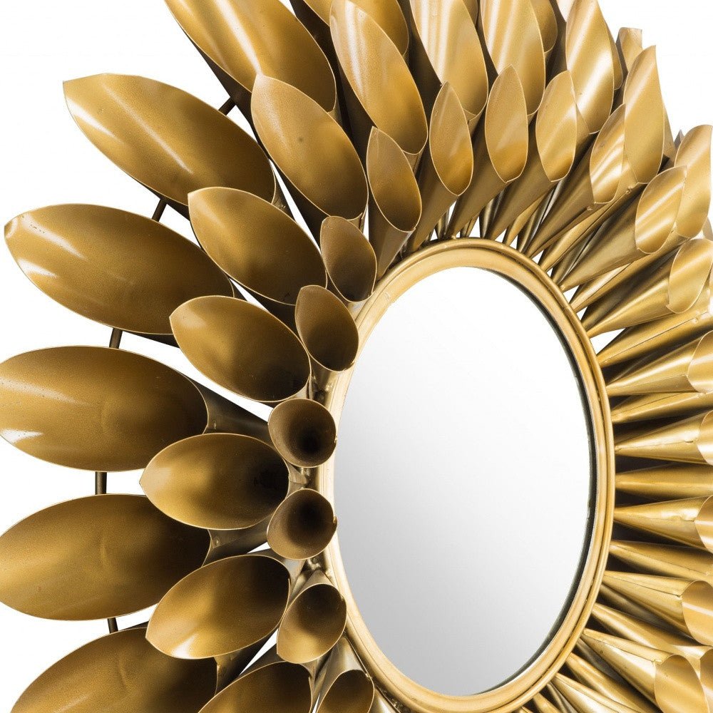 32" Gold Sunflower Sunburst Metal Accent Mirror - Montana Home & Kitchen Co.