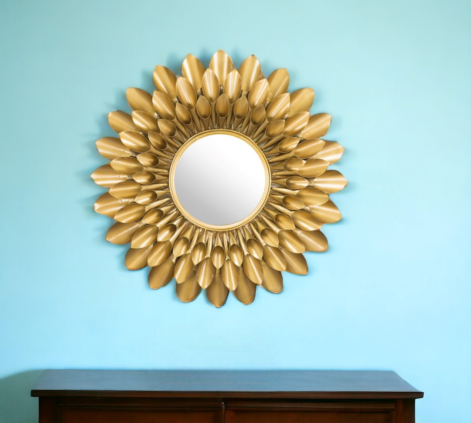 32" Gold Sunflower Sunburst Metal Accent Mirror - Montana Home & Kitchen Co.