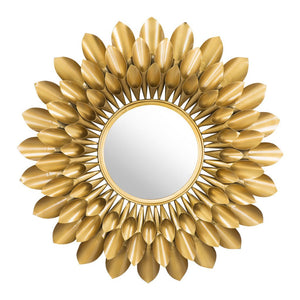 32" Gold Sunflower Sunburst Metal Accent Mirror - Montana Home & Kitchen Co.