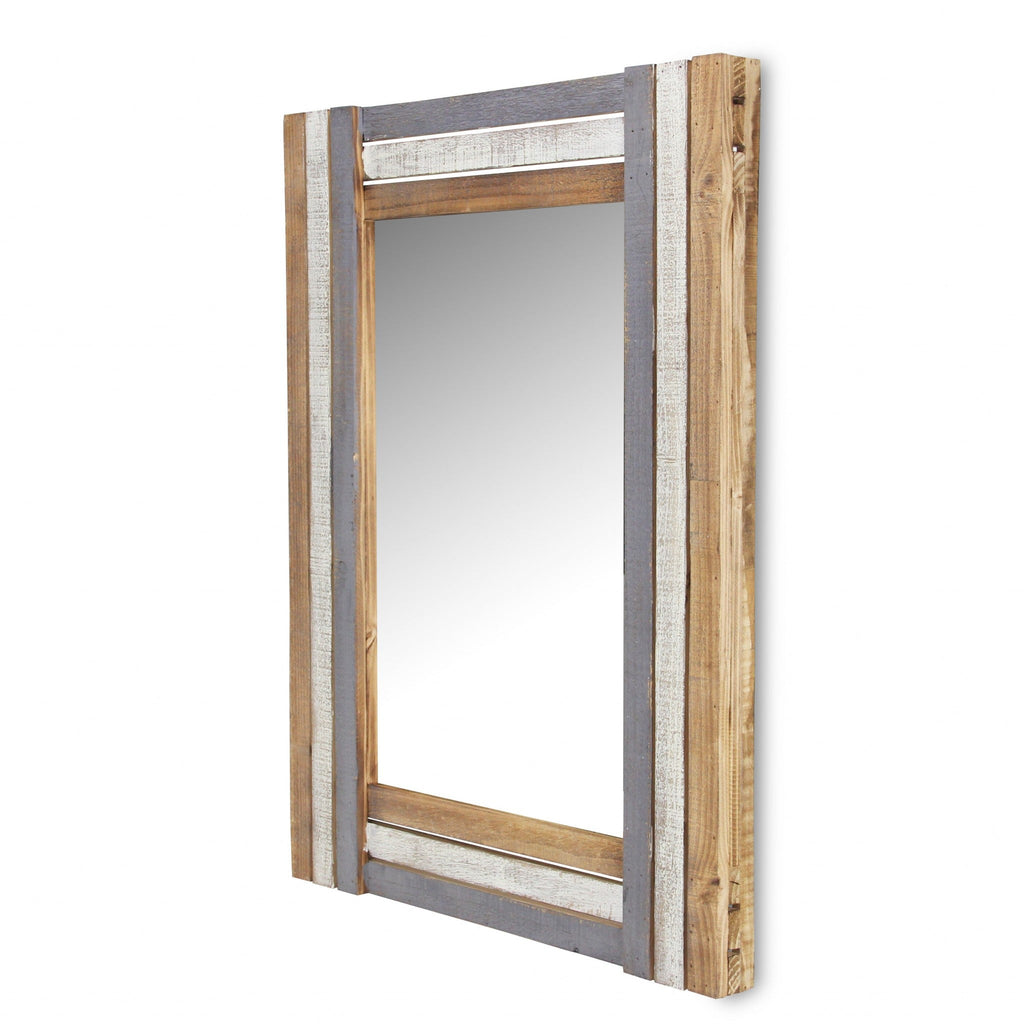 32" Gray Natural and White Wood Framed Accent Mirror - Montana Home & Kitchen Co.