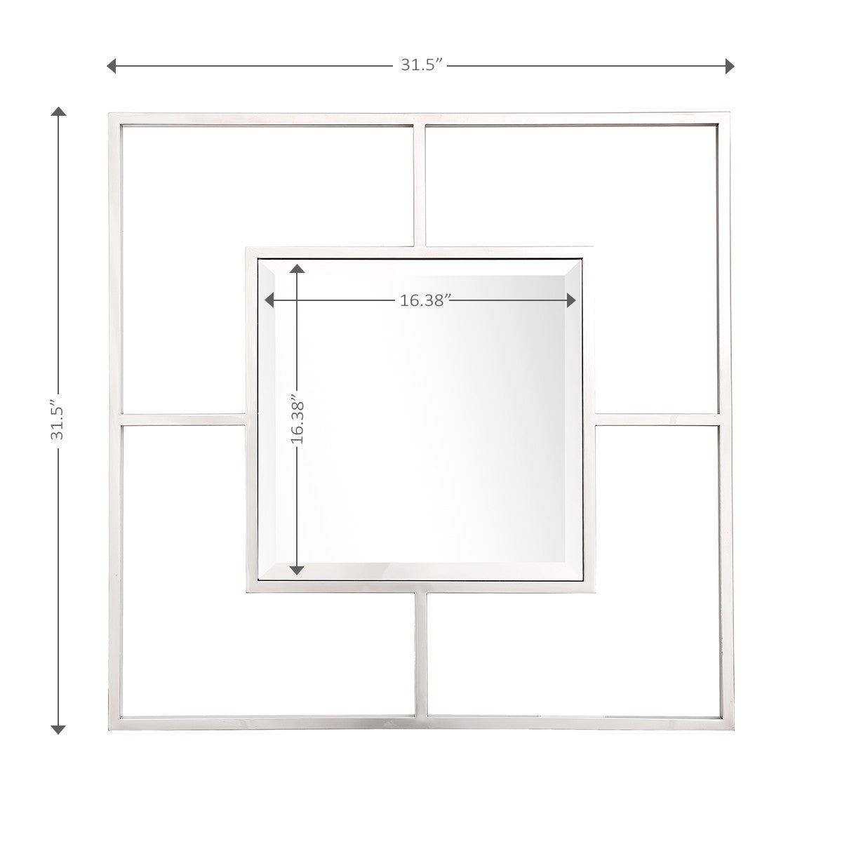 32" Silver Square Metal Framed Accent Mirror - Montana Home & Kitchen Co.