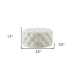 33" White Linen Rolling Tufted Round Cocktail Ottoman - Montana Home & Kitchen Co.