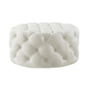 33" White Linen Rolling Tufted Round Cocktail Ottoman - Montana Home & Kitchen Co.