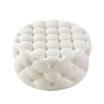 33" White Linen Rolling Tufted Round Cocktail Ottoman - Montana Home & Kitchen Co.