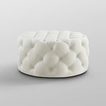 33" White Linen Rolling Tufted Round Cocktail Ottoman - Montana Home & Kitchen Co.