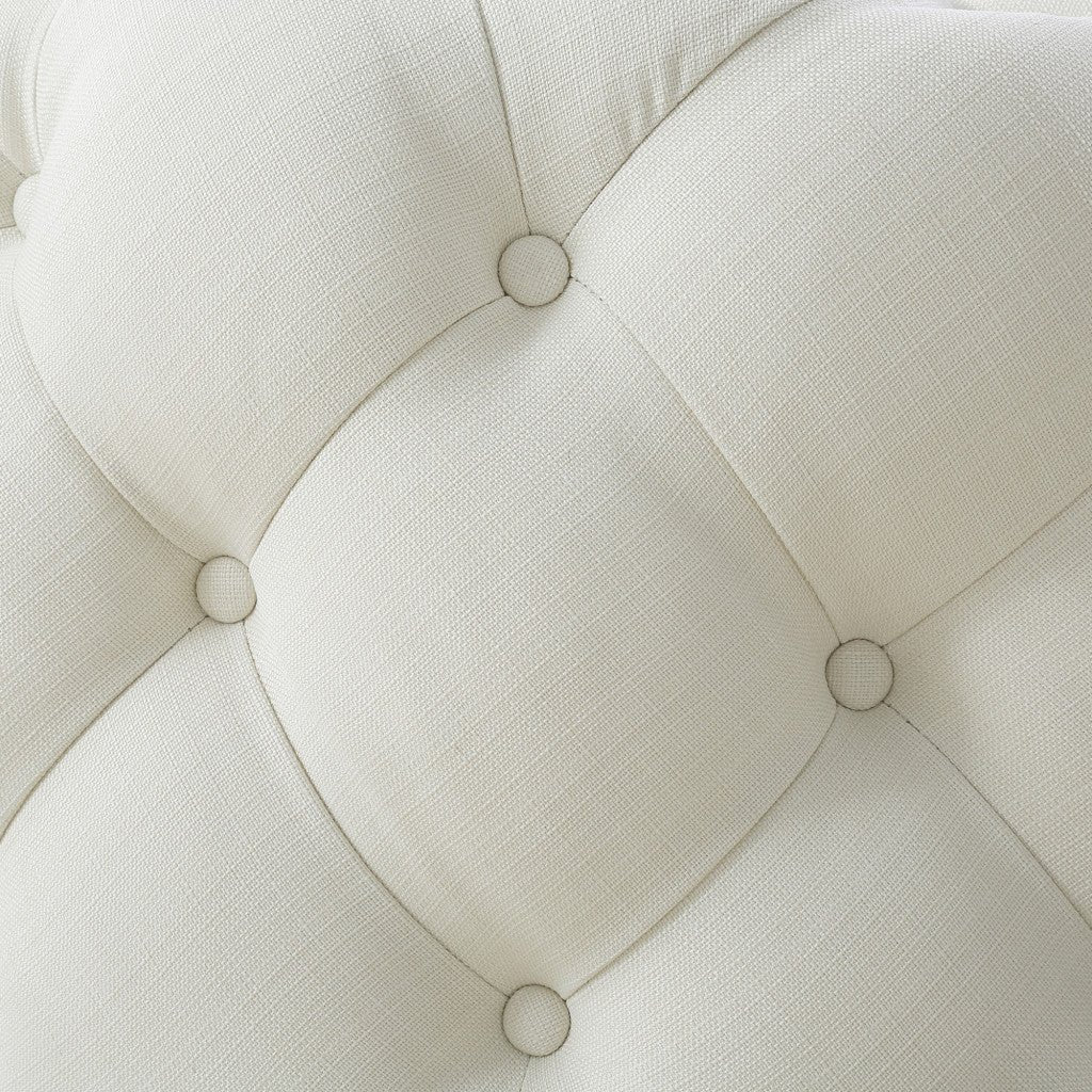 33" White Linen Rolling Tufted Round Cocktail Ottoman - Montana Home & Kitchen Co.