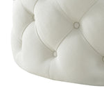 33" White Linen Rolling Tufted Round Cocktail Ottoman - Montana Home & Kitchen Co.