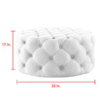 33" White Linen Rolling Tufted Round Cocktail Ottoman - Montana Home & Kitchen Co.