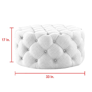 33" White Linen Rolling Tufted Round Cocktail Ottoman - Montana Home & Kitchen Co.