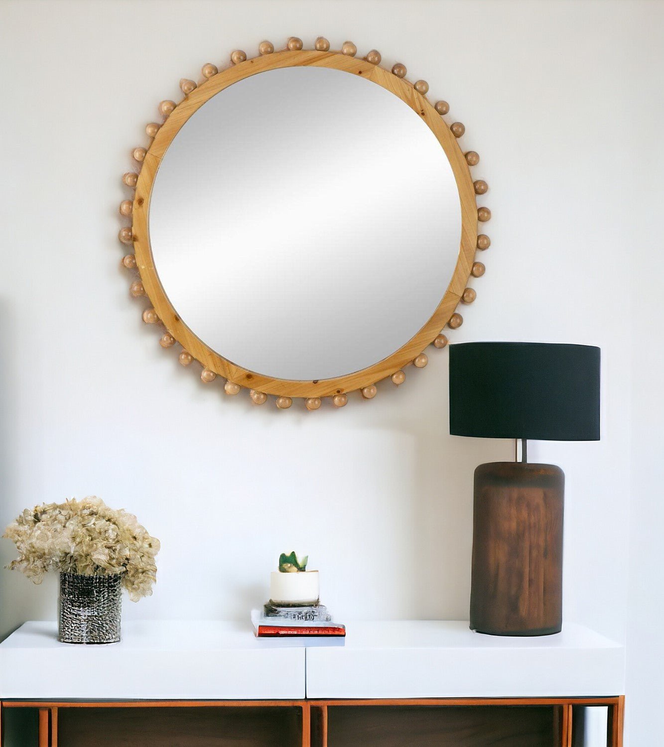 34" Brown Round Accent Mirror - Montana Home & Kitchen Co.