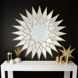 34" Gold Sunburst Metal Framed Accent Mirror - Montana Home & Kitchen Co.