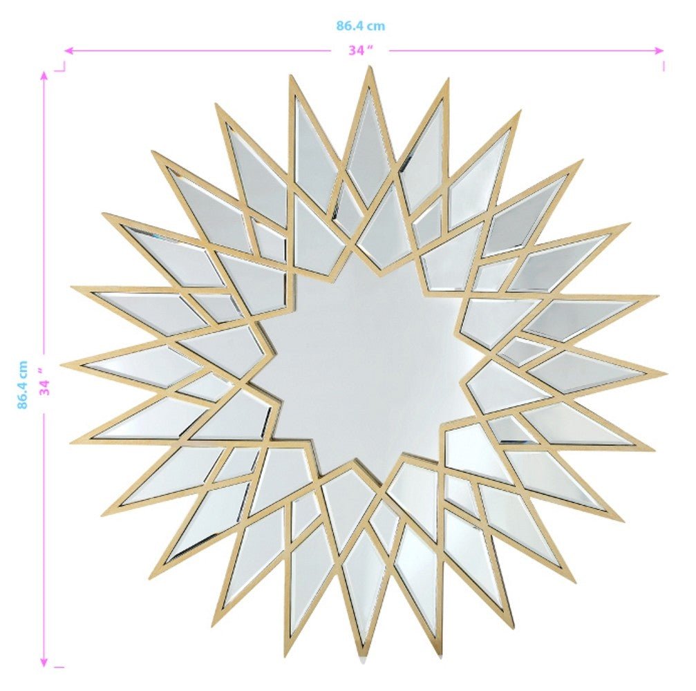 34" Gold Sunburst Metal Framed Accent Mirror - Montana Home & Kitchen Co.