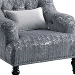 34" Gray And Black Fabric Chevron Tufted Arm Chair And Toss Pillow - Montana Home & Kitchen Co.