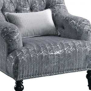 34" Gray And Black Fabric Chevron Tufted Arm Chair And Toss Pillow - Montana Home & Kitchen Co.