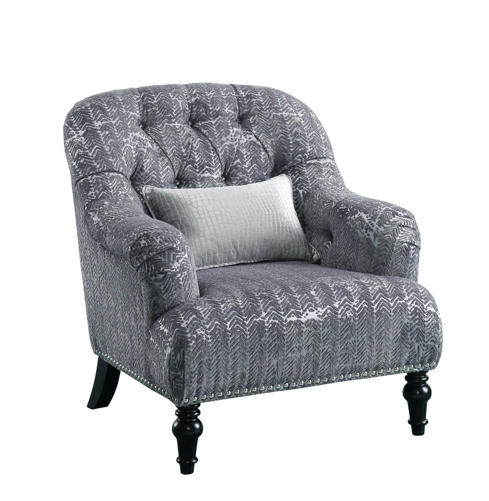 34" Gray And Black Fabric Chevron Tufted Arm Chair And Toss Pillow - Montana Home & Kitchen Co.