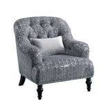 34" Gray And Black Fabric Chevron Tufted Arm Chair And Toss Pillow - Montana Home & Kitchen Co.