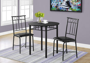 35" Black Leather Look Foam And Metal Three Pieces Dining Set - Montana Home & Kitchen Co.