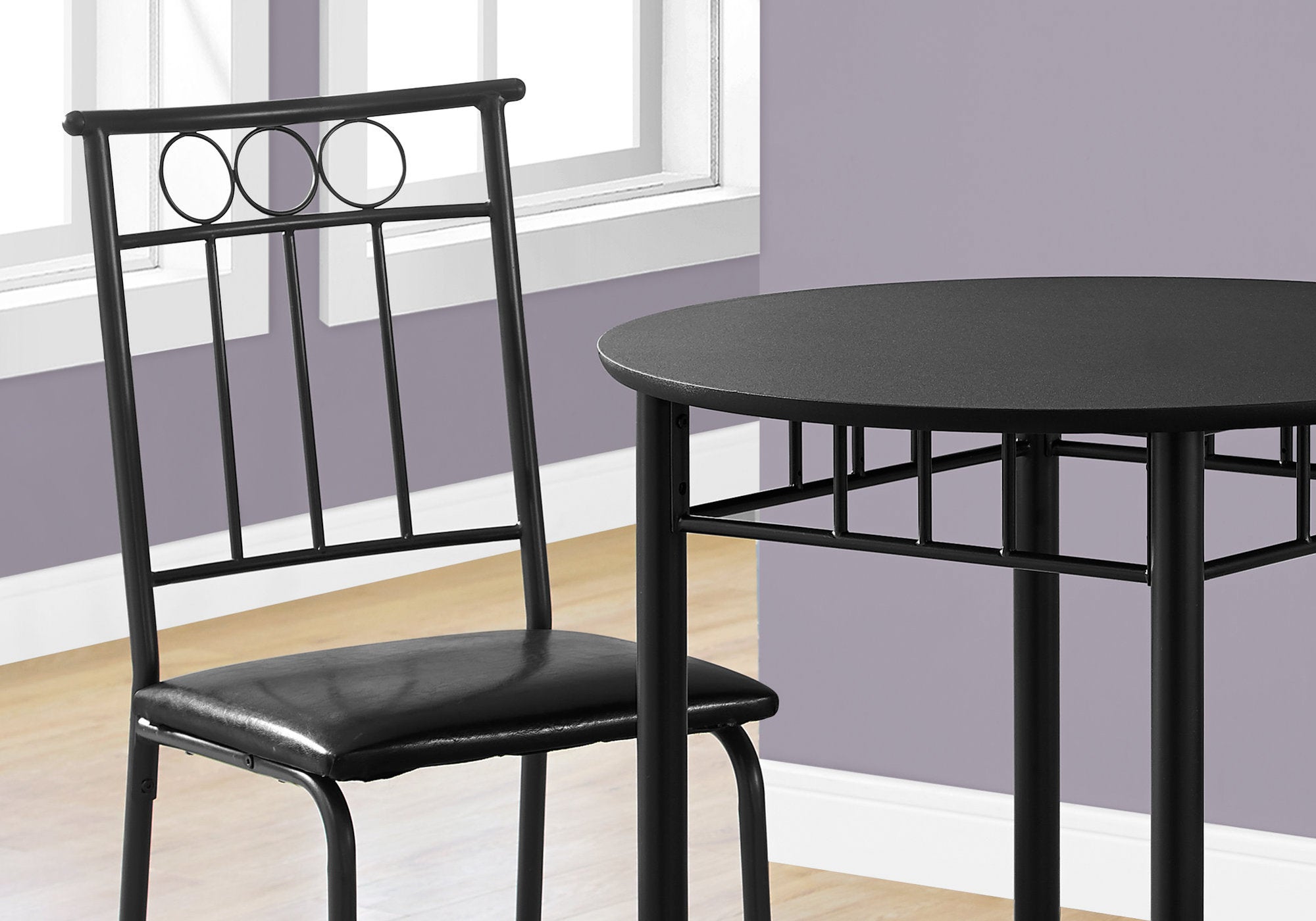 35" Black Leather Look Foam And Metal Three Pieces Dining Set - Montana Home & Kitchen Co.