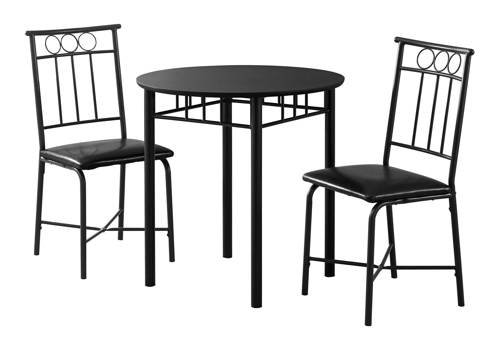 35" Black Leather Look Foam And Metal Three Pieces Dining Set - Montana Home & Kitchen Co.